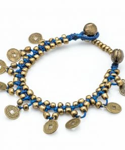 HaremPants.com Chinese Coin Waxed Cotton Bracelets In Blue Summer Super Sale 2022