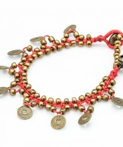 HaremPants.com Chinese Coin Waxed Cotton Bracelets In Red