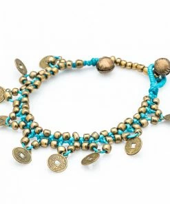 HaremPants.com Handmade Bracelets Chinese Coin Waxed Cotton Bracelets In Turquoise