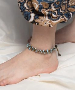 HaremPants.com Hand Made Fair Trade Anklet Three Strand Brass Beads Turquoise Handmade Anklets