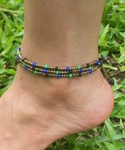 HaremPants.com Hand Made Fair Trade Anklet Three Strand Brass Beads Multi Handmade Anklets