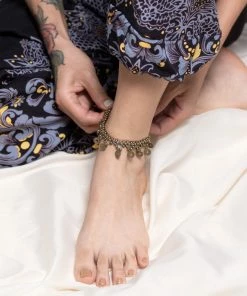 HaremPants.com Hand Made Fair Trade Anklet Double Strand Brass Coins Gray Handmade Anklets