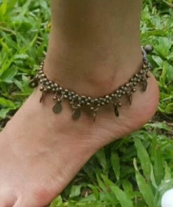 HaremPants.com Hand Made Fair Trade Anklet Double Strand Brass Coins Gray Handmade Anklets