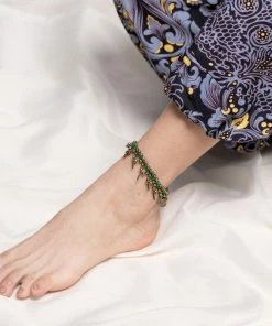 HaremPants.com Hand Made Fair Trade Anklet Double Strand Brass Coins Green Green Harem Pants