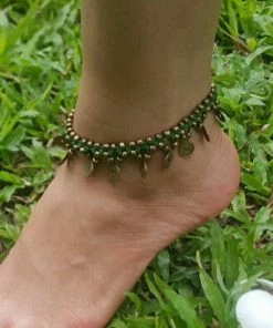 HaremPants.com Hand Made Fair Trade Anklet Double Strand Brass Coins Green Green Harem Pants