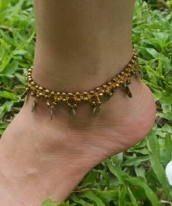 HaremPants.com Handmade Anklets Hand Made Fair Trade Anklet Double Strand Brass Coins Gold