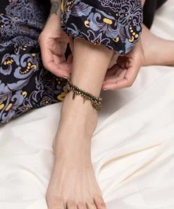 HaremPants.com Hand Made Fair Trade Anklet Double Strand Brass Coins Black