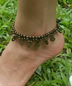 HaremPants.com Hand Made Fair Trade Anklet Double Strand Brass Coins Black