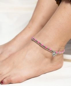 HaremPants.com Pink Harem Pants Hand Made Fair Trade Anklet Double Strand Silver Beads Pink Elephant