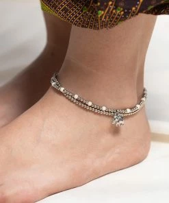 HaremPants.com White Harem Pants Hand Made Fair Trade Anklet Double Strand Silver Beads White Elephant