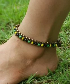 HaremPants.com Hand Made Fair Trade Anklet Double Strand Brass Beads Multi Handmade Anklets