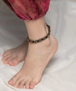 HaremPants.com Hand Made Fair Trade Anklet Double Strand Brass Beads Multi