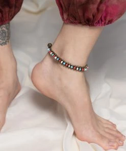 HaremPants.com Handmade Anklets Hand Made Fair Trade Anklet Double Strand Brass Beads Multi