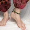 HaremPants.com Hand Made Fair Trade Anklet Double Strand Brass Beads Green