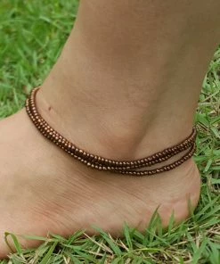 HaremPants.com Hand Made Fair Trade Anklet Three Strand Beads Copper Handmade Anklets