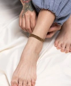 HaremPants.com Hand Made Fair Trade Anklet Three Strand Beads Brass