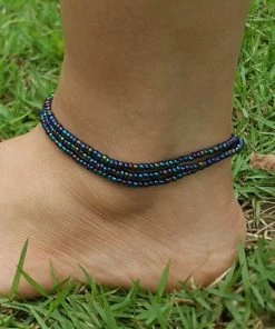 HaremPants.com Hand Made Fair Trade Anklet Three Strand Beads Purple