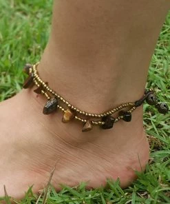 HaremPants.com Hand Made Fair Trade Anklet Double Strand Brass Beads Tiger Eye Handmade Anklets