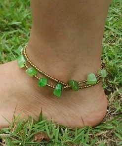 HaremPants.com Hand Made Fair Trade Anklet Double Strand Brass Beads Malachite