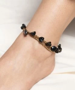 HaremPants.com Handmade Anklets Hand Made Fair Trade Anklet Double Strand Brass Beads Onyx