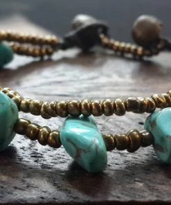 HaremPants.com Brass Bead And Turquoise Stone Double Strand Bracelets
