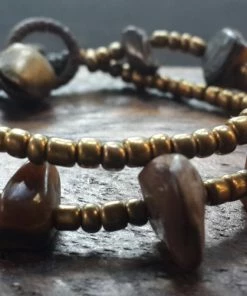 HaremPants.com Brass Bead And Tiger Eye Stone Double Strand Bracelets