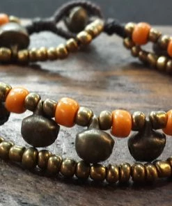 HaremPants.com Brass Bell And Orange Bead Double Strand Bracelets Summer Super Sale 2022