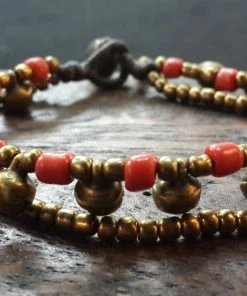 HaremPants.com Summer Super Sale 2022 Brass Bell And Red Bead Double Strand Bracelets