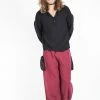 HaremPants.com Men's Thai Cotton Men Drawstring Pants With Hill Tribe Trim Red