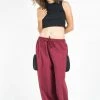 HaremPants.com Thai Cotton Women Drawstring Pants With Hill Tribe Trim Red Women's