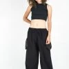 HaremPants.com Women's Thai Cotton Women Drawstring Pants With Hill Tribe Trim Black