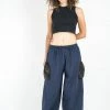 HaremPants.com Thai Cotton Women Drawstring Pants With Hill Tribe Trim Blue
