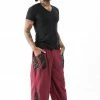 HaremPants.com Thai Cotton Men's Pants With Hill Tribe Trim In Red
