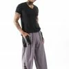 HaremPants.com Thai Cotton Men's Pants With Hill Tribe Trim In Violet Gray