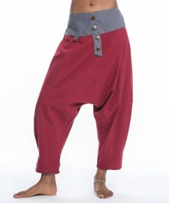 HaremPants.com Cotton Women's Harem Pants With Faux Buttons In Red