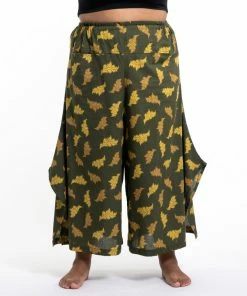 HaremPants.com Plus Size Leaves Women's Cotton Palazzo Pants In Green