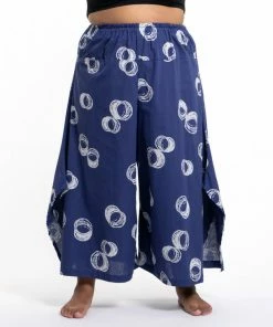 HaremPants.com Plus Size Circles Women's Cotton Palazzo Pants In Navy