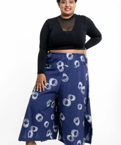 HaremPants.com Plus Size Circles Women's Cotton Palazzo Pants In Navy
