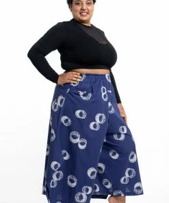 HaremPants.com Plus Size Circles Women's Cotton Palazzo Pants In Navy
