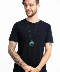 HaremPants.com Handmade Necklaces Tree Of Life With Turquoise Stone Pendant Brass Necklace