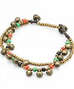 HaremPants.com Brass Bell And Multi Bead Double Strand Bracelets Red Harem Pants