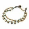 HaremPants.com Brass Bell And Light Blue Bead Double Strand Bracelets Blue Harem Pants
