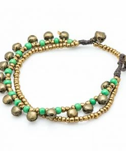HaremPants.com Brass Bell And Green Bead Double Strand Bracelets