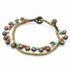 HaremPants.com Brass Bell And Multi Bead Double Strand Bracelets Red Harem Pants