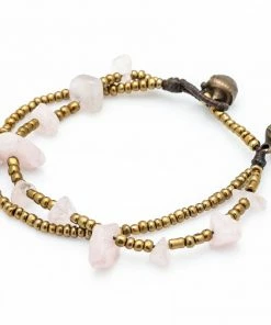 HaremPants.com Brass Bead And Pink Stone Double Strand Bracelets