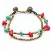 HaremPants.com Brass Bead And Red/Turquoise Stone Double Strand Bracelets Red Harem Pants