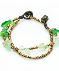 HaremPants.com Brass Bead And Green Stone Double Strand Bracelets