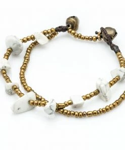 HaremPants.com Brass Bead And White Stone Double Strand Bracelets White Harem Pants