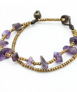 HaremPants.com Handmade Bracelets Brass Bead And Violet Stone Double Strand Bracelets