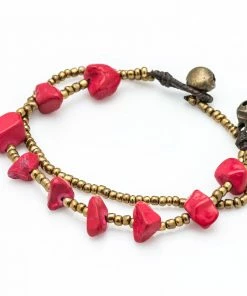 HaremPants.com Brass Bead And Red Stone Double Strand Bracelets